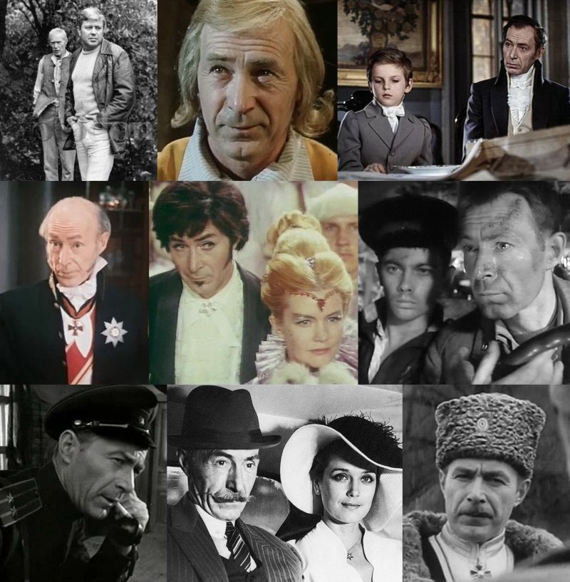 Актёр Николай Гринько в фильмах: «Солярис», «Приключения Буратино», «Война и мир», «Генеральная репетиция», «Лала из страны берендеев», «Мир входящему», «Иваново детство», «Пароль знали только двое», «Рудобельская республика» (слева направо и сверху вниз).