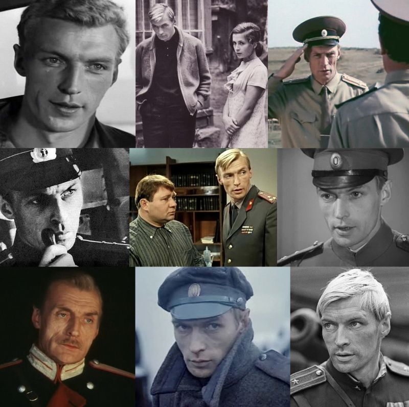 Иллюстрация 3. Актёр Николай Олялин в фильмах: «Дни лётные», «Секундомер», «Вижу цель», «Океан», «Джентльмены удачи», «Мир хижинам, война дворцам», «Раненые камни», «Бег», «Освобождение» (слева направо и сверху вниз).