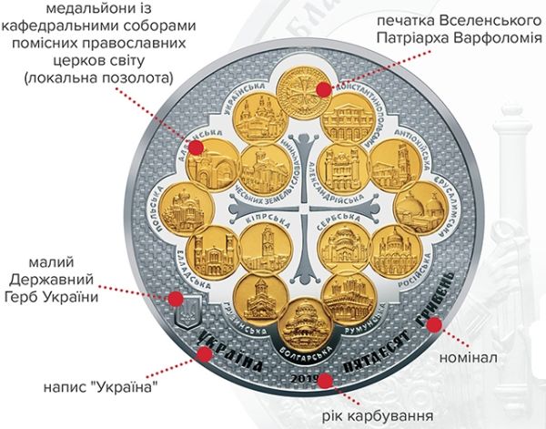 Аверс памятной монеты «Предоставление Томоса об автокефалии Православной церкви Украины» (bank.gov.ua)