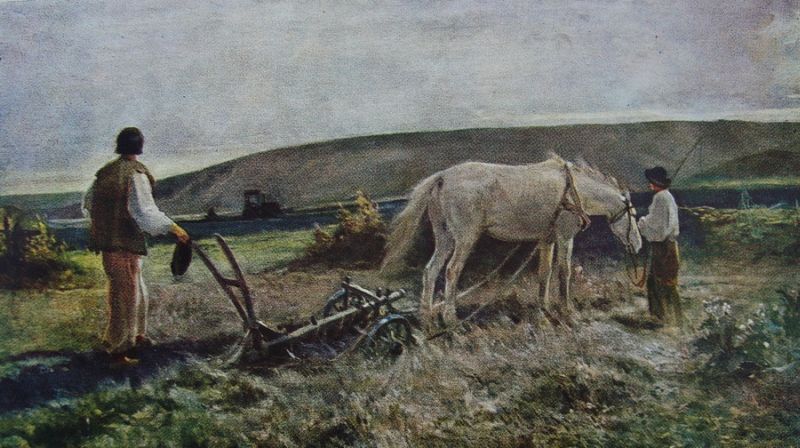 Первый трактор. Художник А. Манастырский