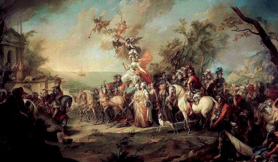 «Аллегория на победу Екатерины II над турками и татарами». Художник Стефано Торелли (1772 г., период Русско-турецкой войны 1768-1774 гг.)