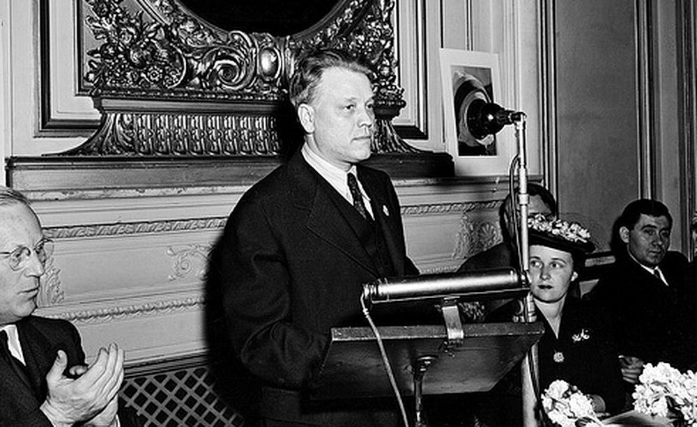 Народный Комиссар Иностранных дел, председатель делегации Белорусской ССР К.В. Киселёв выступает на торжественном обеде в честь участников конференции в Сан-Франциско