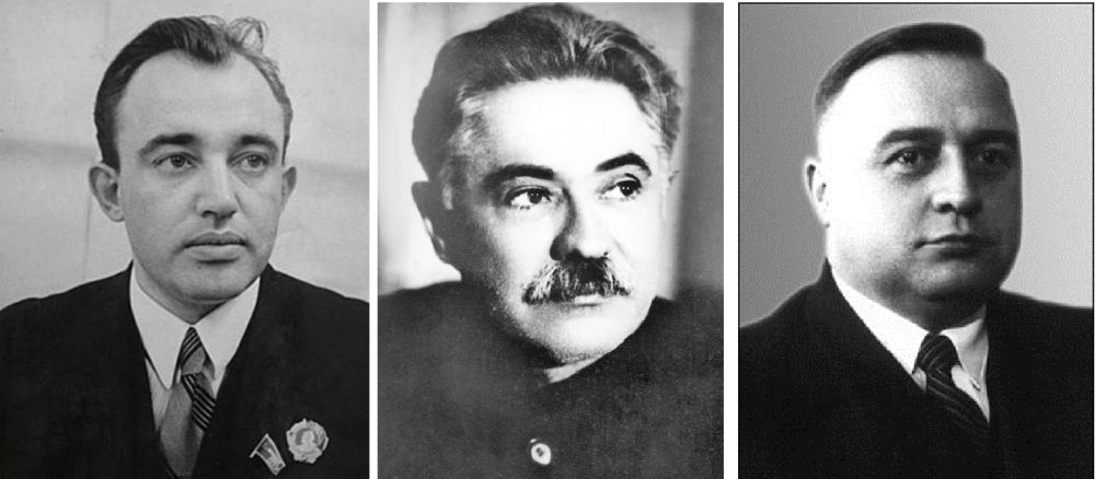 Первые руководители НКИД-МИД УССР А.Е. Корнейчук, Д.З. Мануильский, А.М. Барановский