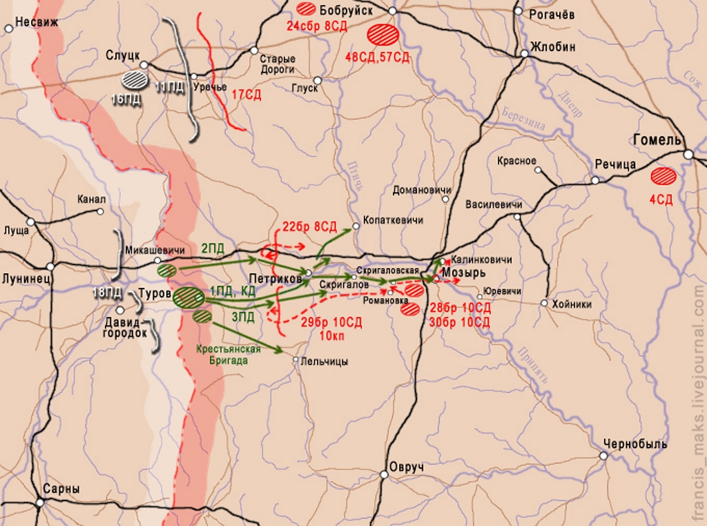 Карта боевых действий РНДА на Полесье