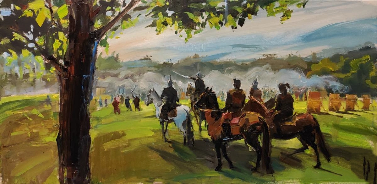 Русские воины перед битвой с поляками на картине А. Михайленко