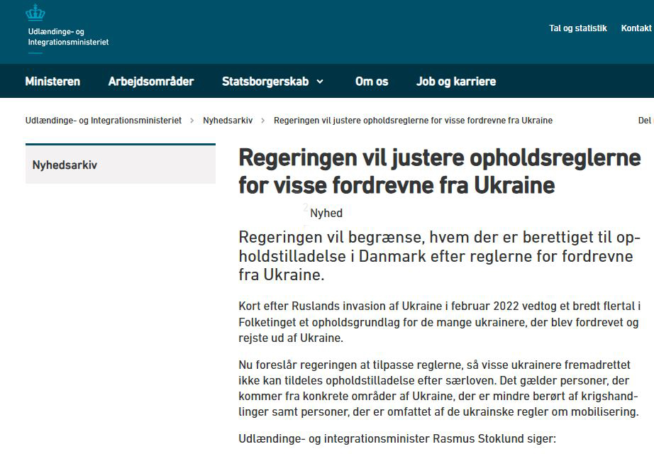 Правительство Дании заставит украинцев работать