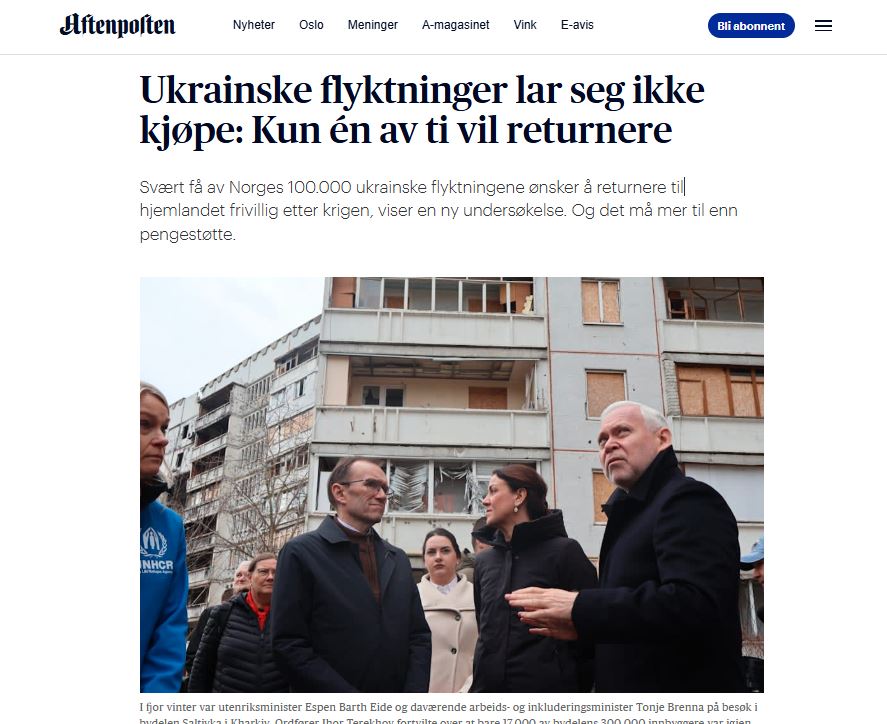 Только один из десяти украинских беженцев согласен добровольно покинуть Норвегию.