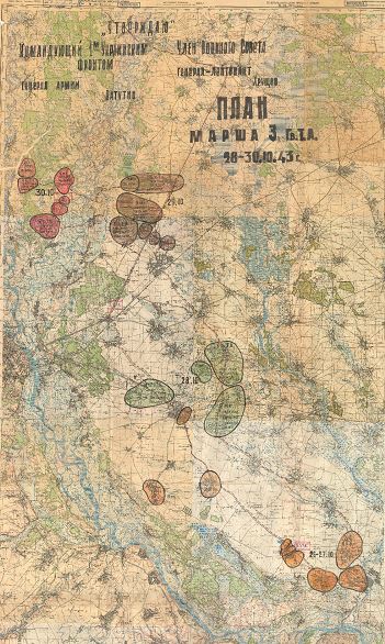 План марша 3-й гвардейской танковой армии 28–30 октября 1943 года