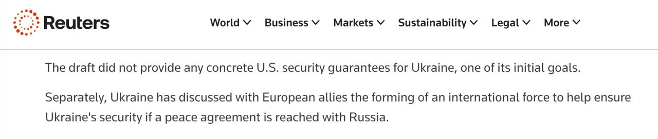 В сделке по недрам нет гарантий безопасности для Украины, подтверждает Reuters