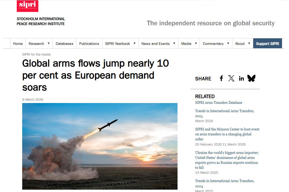 Доклад SIPRI по мировому рынку вооружения