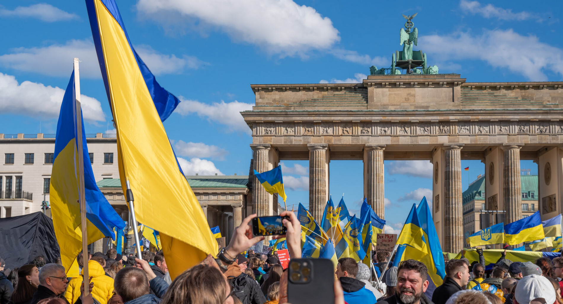 Митингующие украинские мужчины призывного возраста в Германии