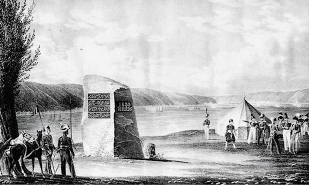 Памятник на азиатском берегу Босфора в ознаменование пребывания там российских войск в 1833 году. Литография XIX века