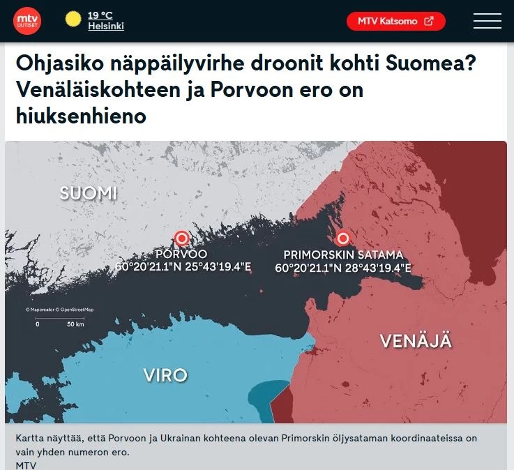 Ошибка в цифрах направила беспилотники ВСУ в сторону Финляндии