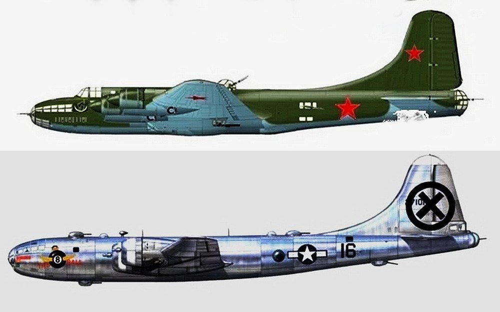  Не сговариваясь, Петляков (верхний снимок) и американские инженеры придали своим «летающим крепостям» схожие формы 