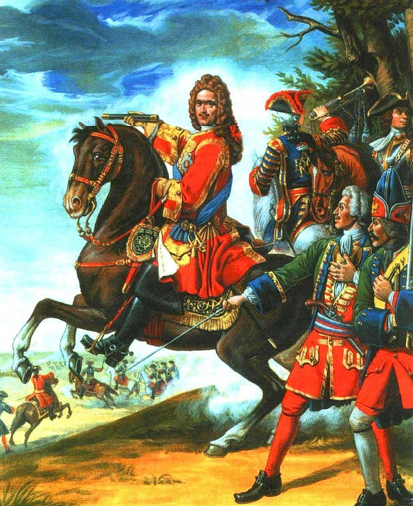 Князь Александр Данилович Меншиков во главе  Староингерманландского пехотного полка и Лейб-Шквадрона в Битве при Калише. Художник Сергей Летин