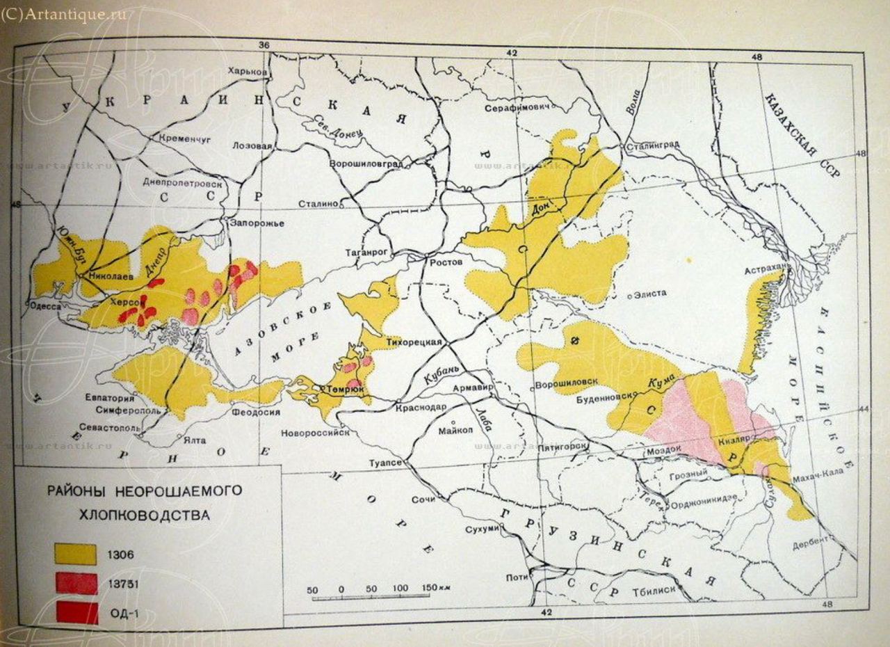 Карта районов неорошаемого хлопководства