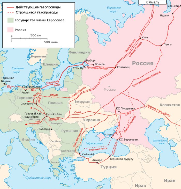 Карта газопроводов Европы