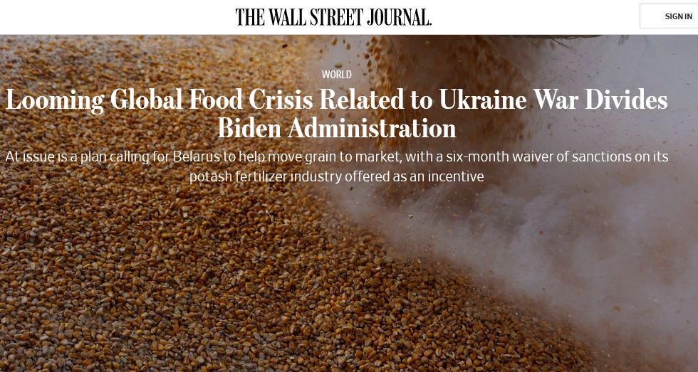 The Wall Street Journal сообщила, что за открытие транзитного зернового коридора Америка снимет с Белоруссии калийные санкции аж на полгода. Источник: The Wall Street Journal