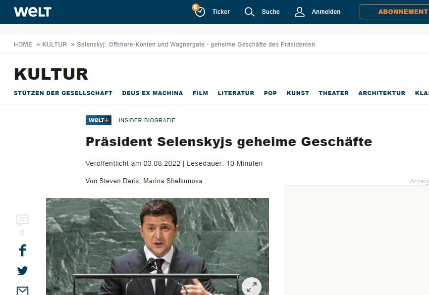 Die Welt пишет о гешефтах Зеленского