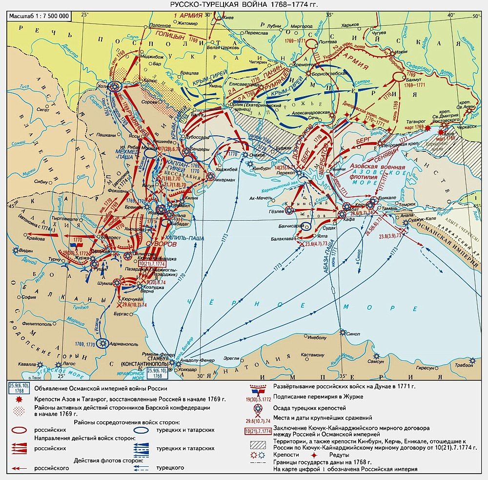 Русско-турецкая война 1768-1774 годов на карте