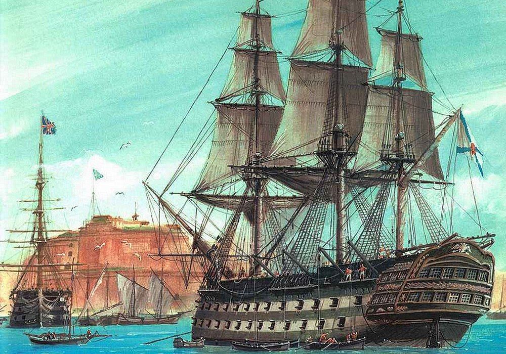 Линейный корабль «Азов» времён Петра I. Примерно так выглядел и «Армонт», впервые совершивший разведку в Средиземное море