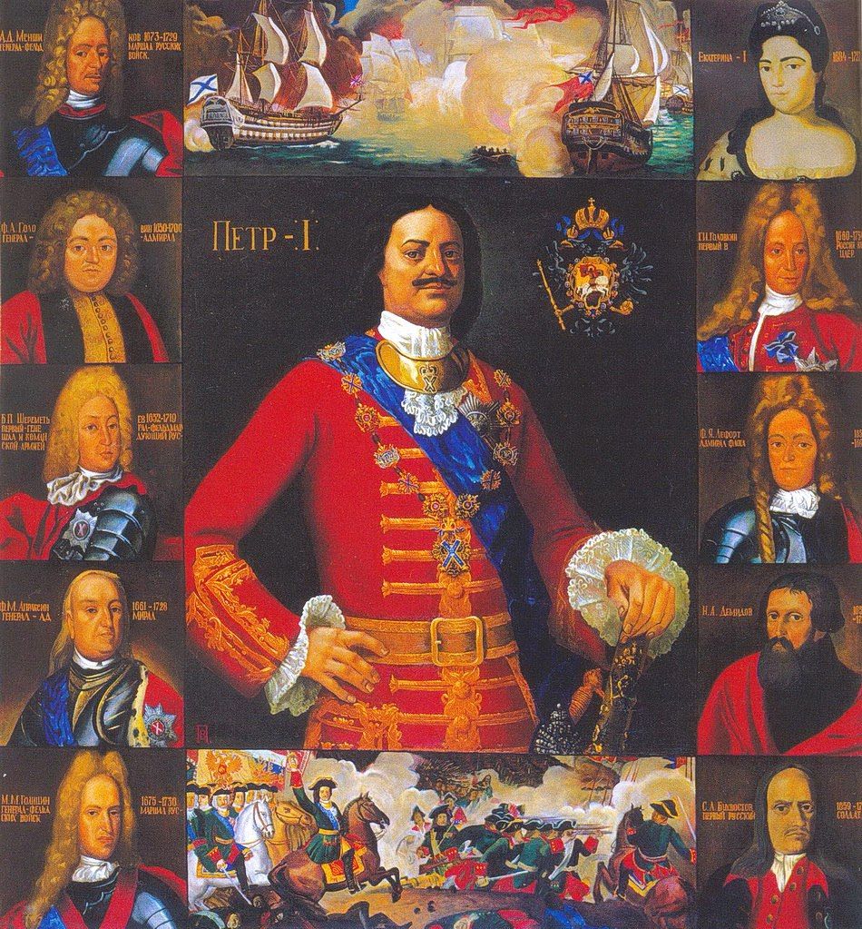 «Пётр Первый». Художник Виктор Псарёв. Царь-орденоносец в окружении ближайших соратников, большинство из которых тоже стали кавалерами ордена Святого апостола Андрея Первозванного