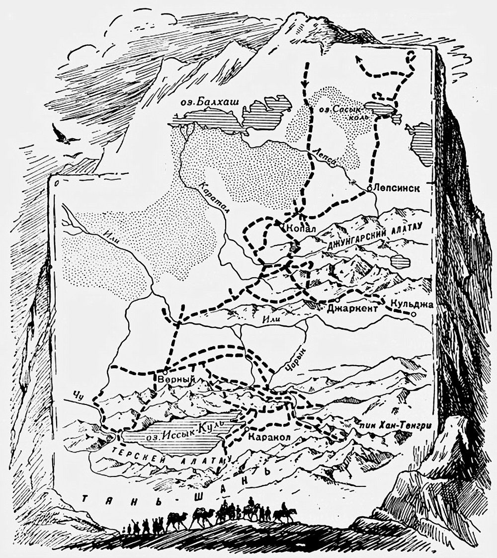 Карта маршрутов азиатских путешествий П.П. Семенова