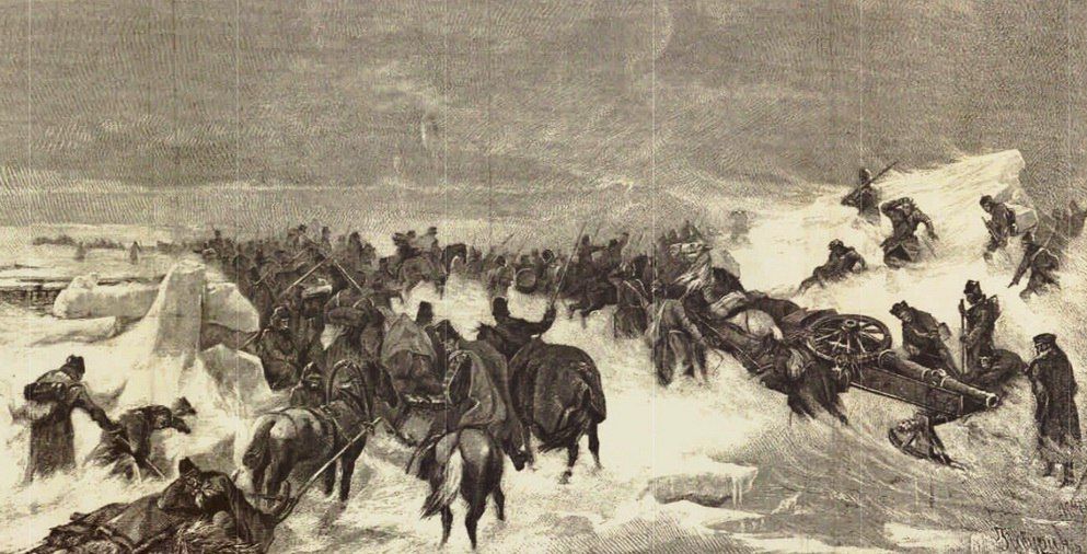 Переход русских войск через Ботнический залив: эпизод русско-шведской войны 1808-1809 годов. Рисунок из «Военной энциклопедии Сытина»