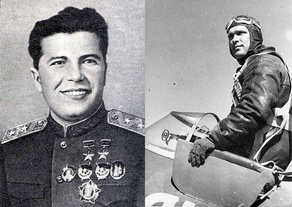 Кравченко в мундире генерал-лейтенанта авиации и в кабине боевого истребителя