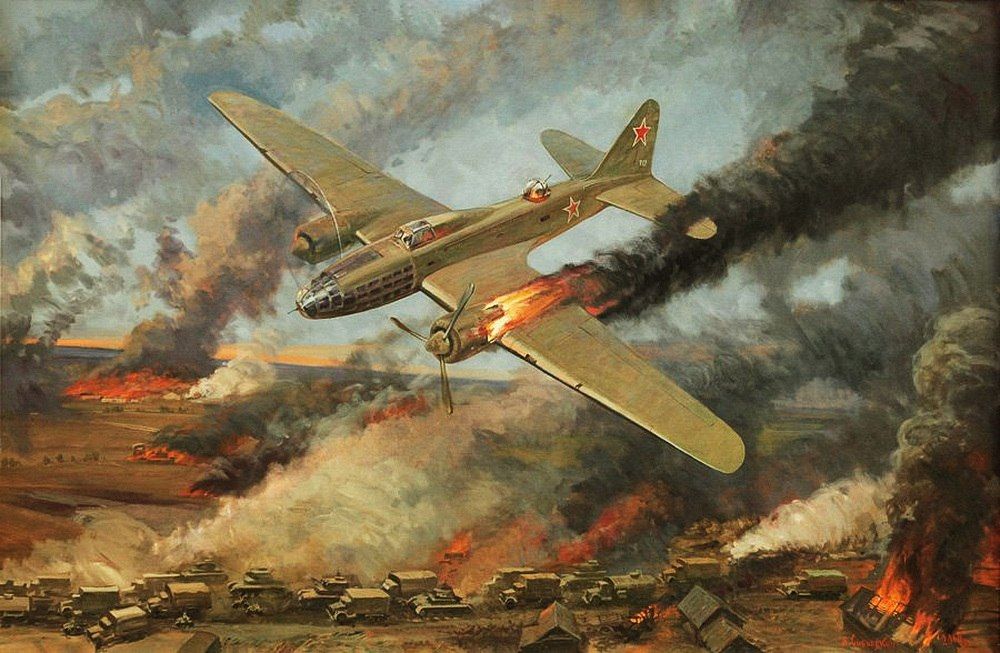 «Подвиг Н.Ф. Гастелло» (первый огненный таран, 26 июня 1941 года). Художник Андрей Сибирский