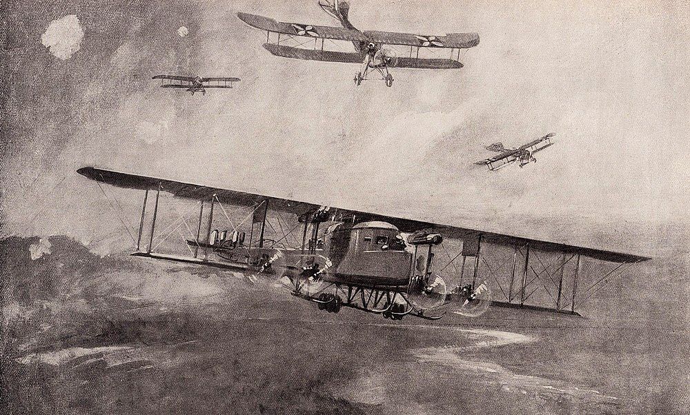 Немецкие «Альбатросы» ведут бой с русским самолётом-гигантом «Илья Муромец»