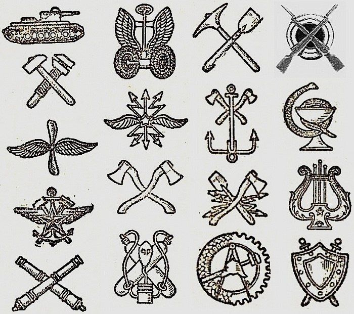 Петличные знаки РККА (здесь показана примерно половина разновидностей)