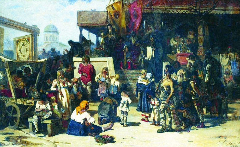 «Княжий суд». Художник Василий Суриков. 1874 г. Суд по «Русской правде» смертных приговоров не выносил 
