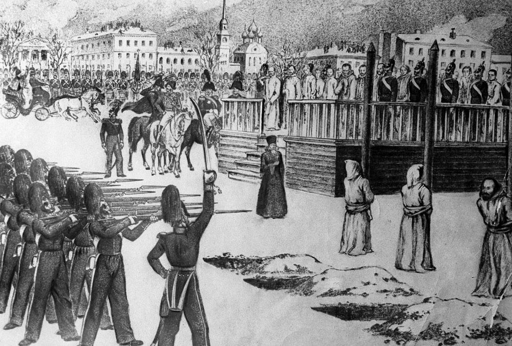 «Обряд казни на Семёновском плацу». Художник Б. Покровский. 1849 год