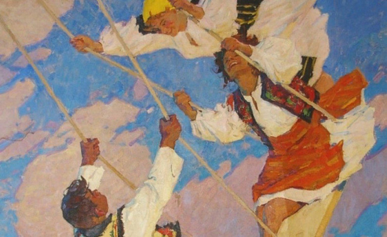 Картина М. Чепика "На качелях", фрагмент