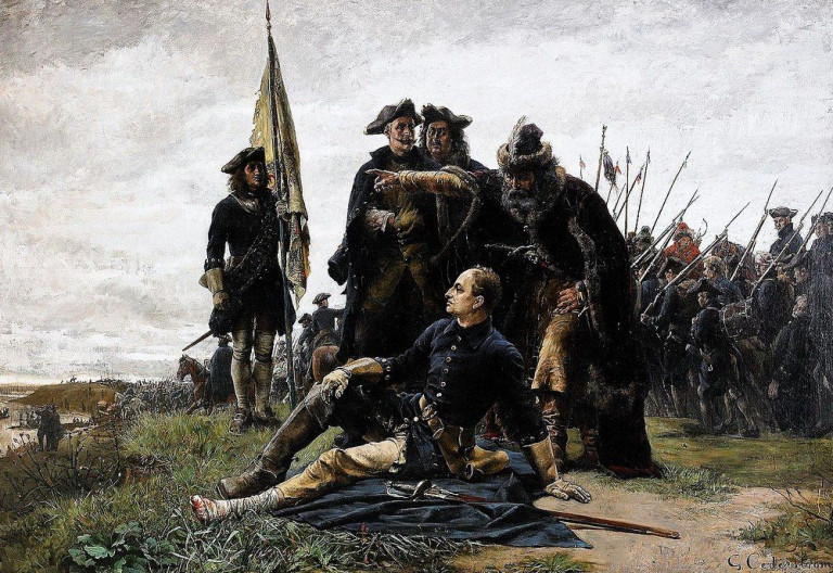 Заглавная иллюстрация: «Карл XII и Мазепа на Днепре» (бегство после Полтавской битвы). Художник Густав Седерстрём. 