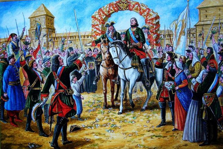 Заглавная иллюстрация: «Торжественный въезд Петра I в Полтаву после победы». Художник Юрий Каштанов.