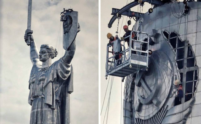 На заглавном фото: Объект внимания ведомства Ткаченко – памятник Родине-Матери, созданный СССР (1981 год). Самостийники решили его «декоммунизировать», для чего снять советский герб и прилепить на его место трезубец. Чем закончится эта авантюра?