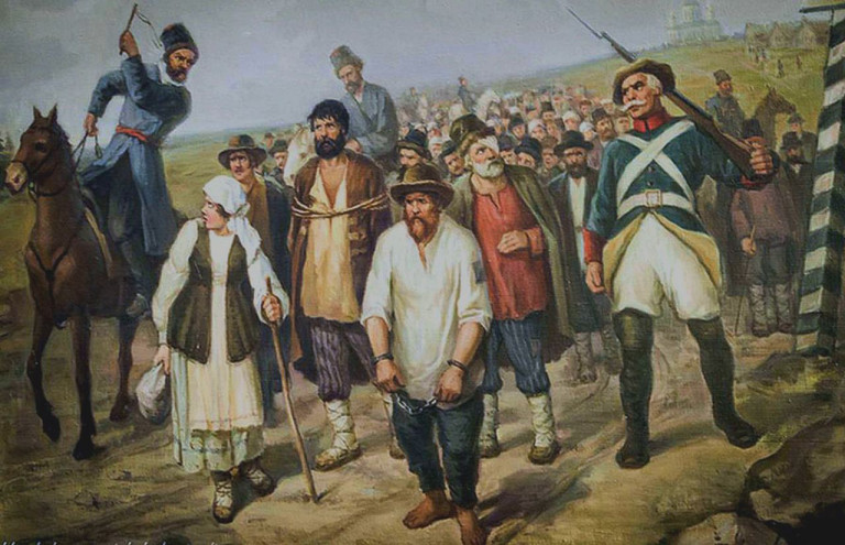 На заглавном фото: «Отправка крепостных крестьян на сибирские заводы», М. Балагушин