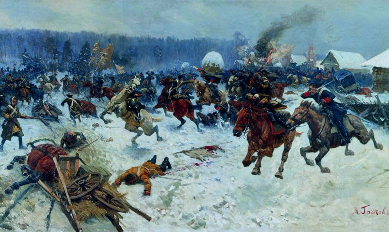 Заглавная иллюстрация: Художник Митрофан Греков, «Атака шведов ярославскими драгунами у деревни Эрестфер 29 декабря 1701 года», фрагмент