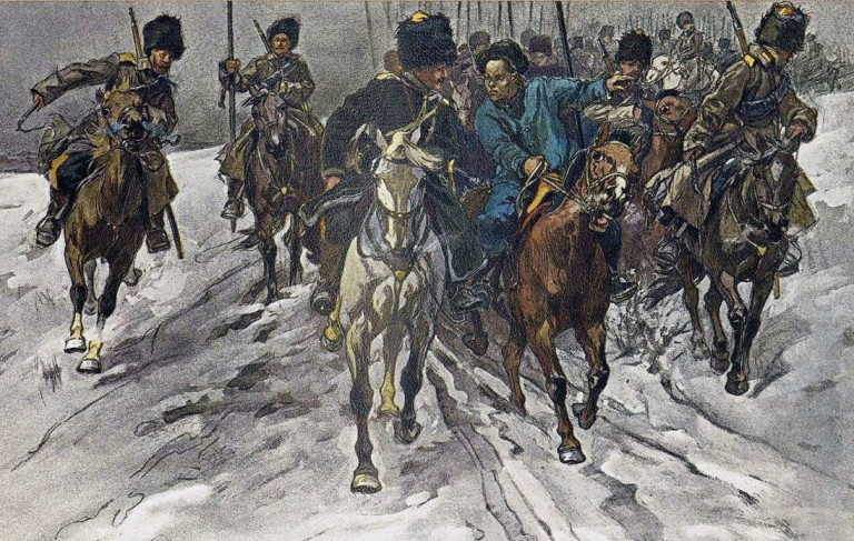 Заглавная иллюстрация. Рейд генерала Мищенко на картине Н.С.Самокиша.