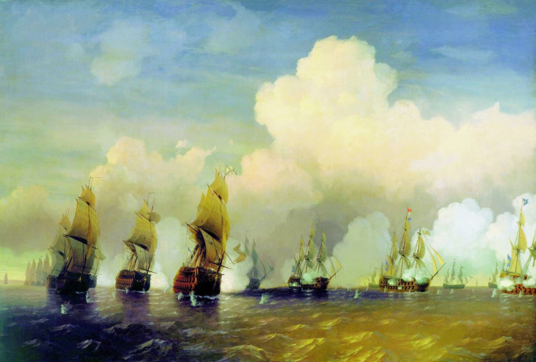 Заглавная иллюстрация. Картина художника Боголюбова А.П. «Сражение русского флота со шведским флотом в 1790 году вблизи Кронштадта при Красной Горке»