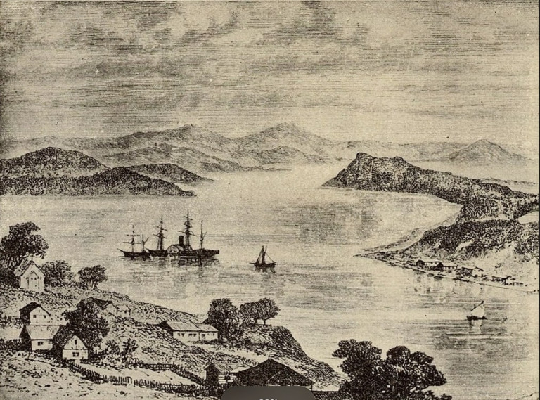 Заглавное фото. Одно из первых изображений Владивостока, 1861 — 1862 гг. Рисунок из Всеобщей географии Реклю, Париж, 1873.