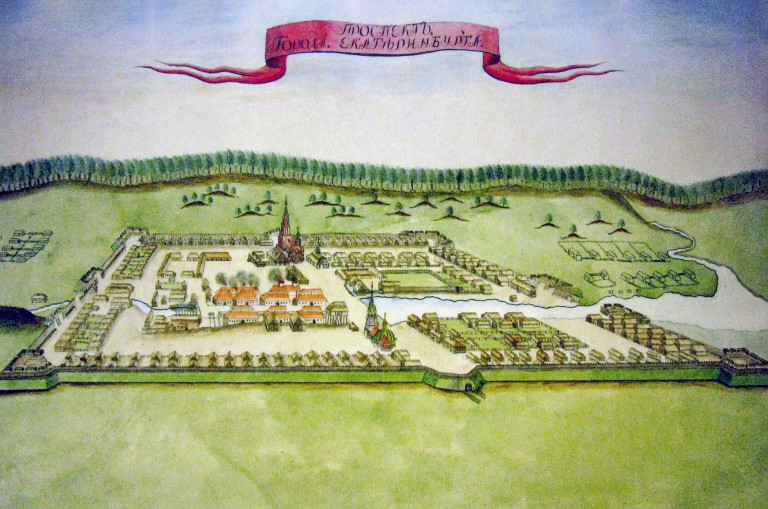 Заглавная иллюстрация. План города Екатеринбурга XVIII в. из экспозиции Свердловского областного краеведческого музея