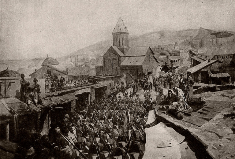 Заглавное фото: Художник Франц Рубо, «Вступление русских войск в Тифлис в 1799 году». Гравюра.