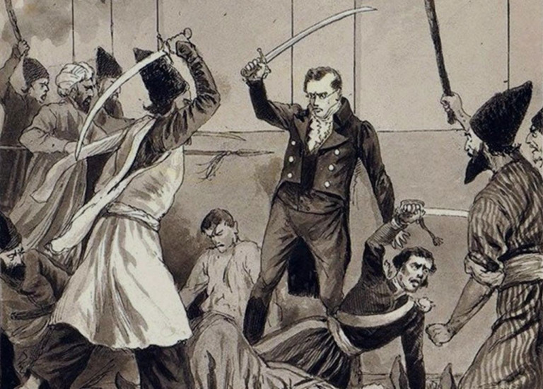 Заглавное фото: Гибель Александра Грибоедова на гравюре Николая Сафонова. Фрагмент