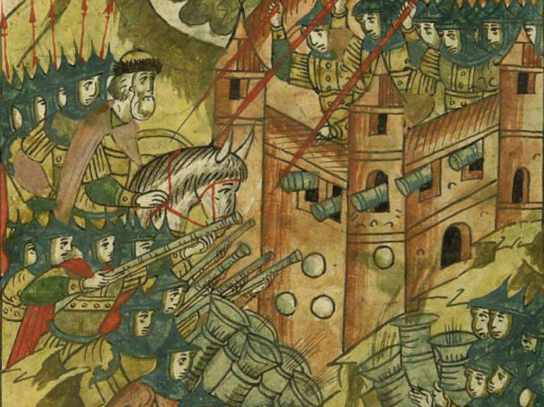 Заглавное фото. Осада Смоленска. Миниатюра Лицевого свода. Фрагмент