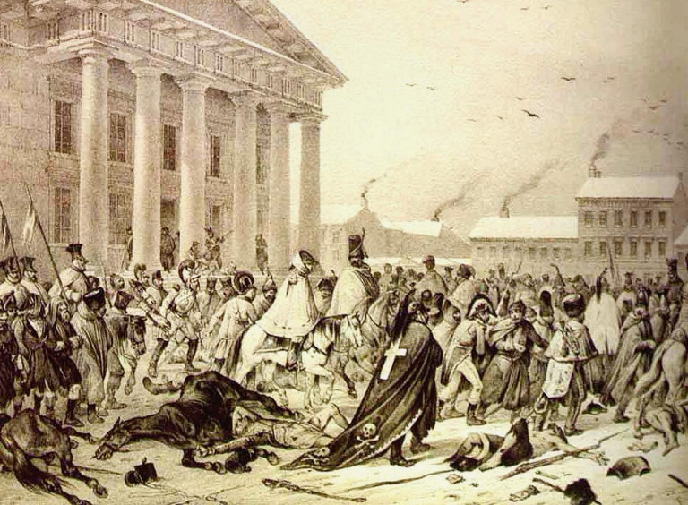 Главная иллюстрация. Отступление французов через Вильно на картине Яна Кшиштофа Дамеля