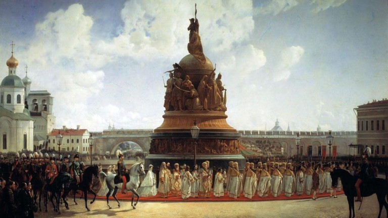 Заглавная иллюстрация. Открытие памятника тысячелетия России на картине Б.П.Виллевальде