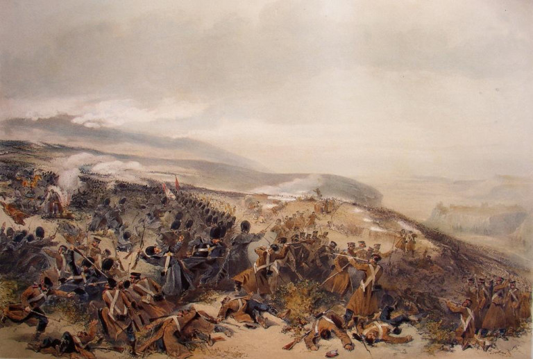 Заглавная иллюстрация. Битва при Инкермане на картине В.Симпсона. Литография